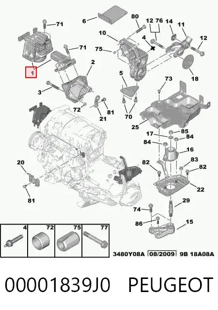 Подушка (опора) двигуна, права 00001839J0 Peugeot/Citroen