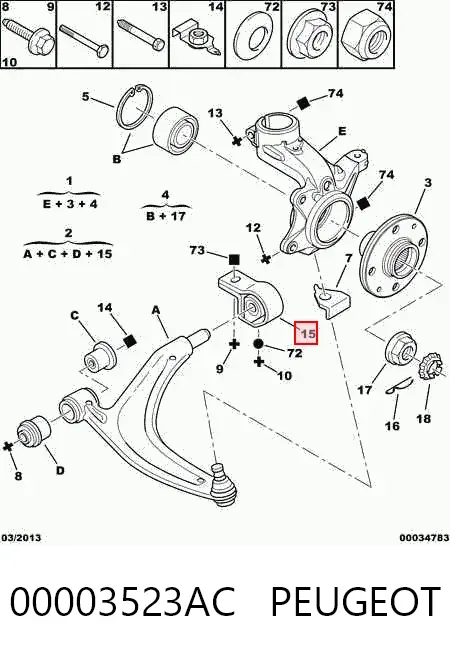Сайлентблок переднього важеля 00003523AC Peugeot/Citroen