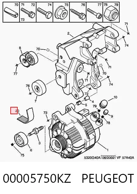 Ремінь генератора 00005750KZ Peugeot/Citroen