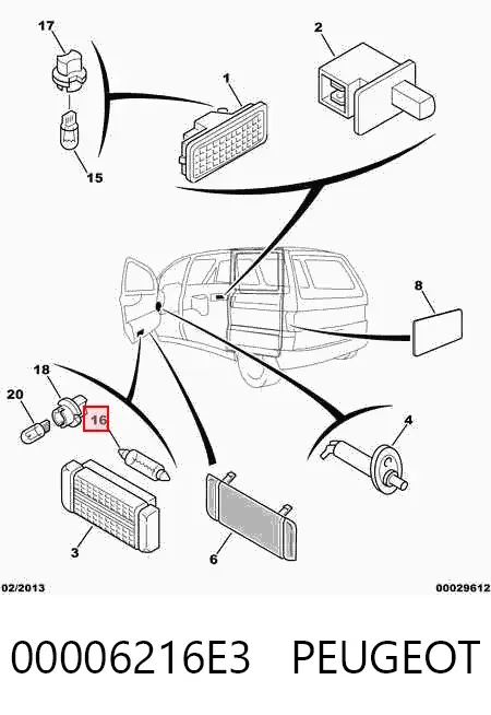 Лампочка плафону освітлення салону/кабіни 00006216E3 Peugeot/Citroen