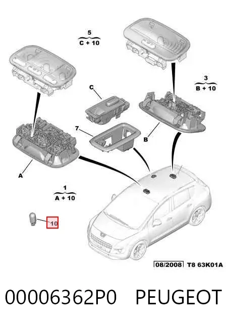 Плафон освітлення салона/кабіни, задній 00006362P0 Peugeot/Citroen