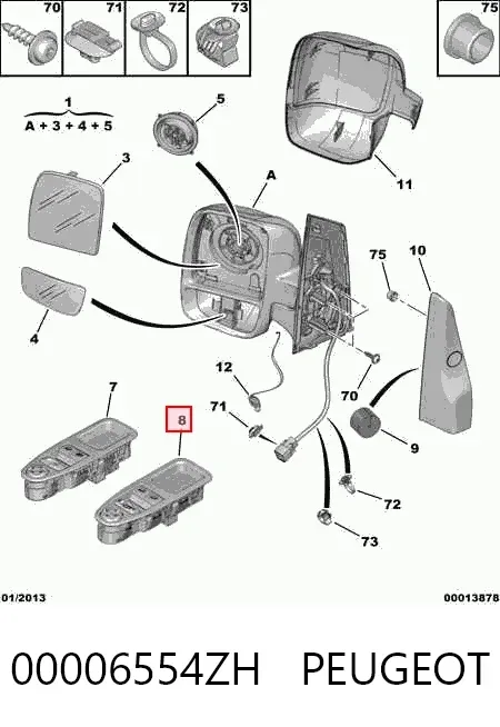 Кнопковий блок керування склопідіймачами передній лівий 00006554ZH Peugeot/Citroen