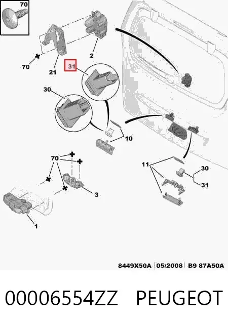Кнопка приводу замка задньої 3/5 двері (ляди) 00006554ZZ Peugeot/Citroen