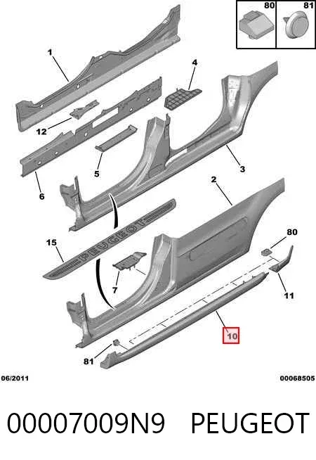 Накладка зовнішня (молдинг) порога, лівий 00007009N9 Peugeot/Citroen