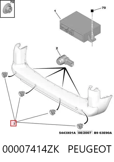 Кронштейн датчика парктроніка, задній комплект 00007414ZK Peugeot/Citroen