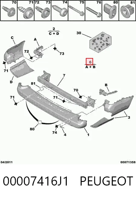 Комплект кронштейнів/кріплень заднього бампера 00007416J1 Peugeot/Citroen