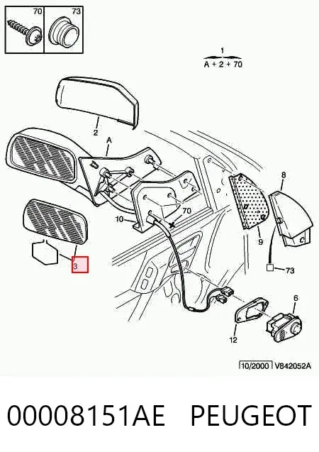 Дзеркальний елемент дзеркала заднього виду, лівого 00008151AE Peugeot/Citroen