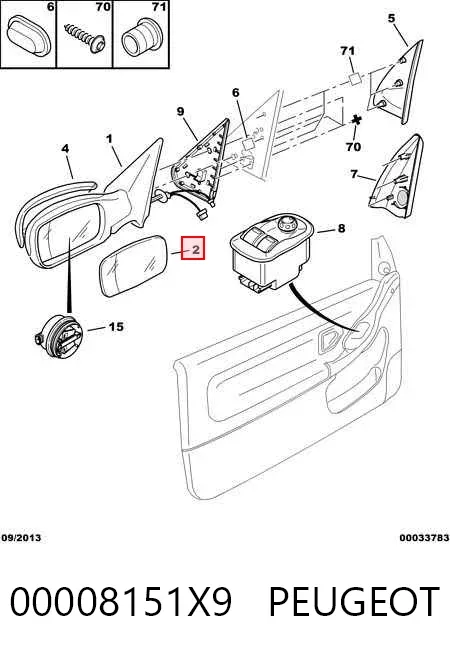 Дзеркальний елемент дзеркала заднього виду, лівого 00008151X9 Peugeot/Citroen