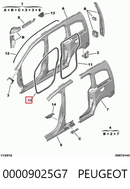 Ущільнювач двері передньої (на кузові) 00009025G7 Peugeot/Citroen