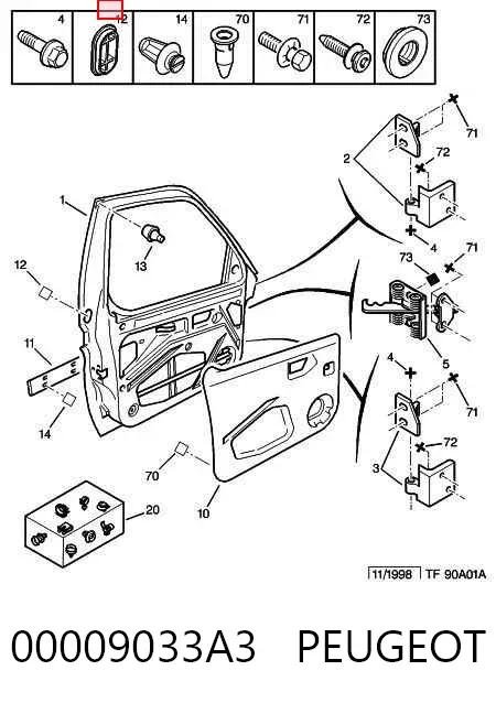 Заглушка обмежувача двері 00009033A3 Peugeot/Citroen