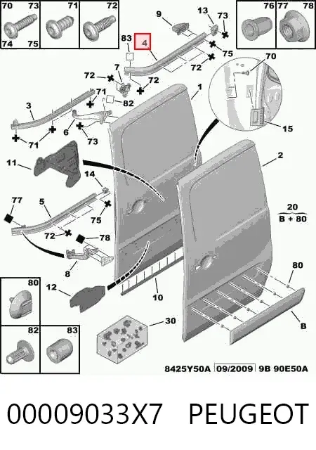 Рейка направляюча зсувної двері, центральна ліва 00009033X7 Peugeot/Citroen