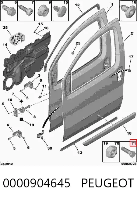 Обмежувач зсувної двері, верхній на кузові 0000904645 Peugeot/Citroen