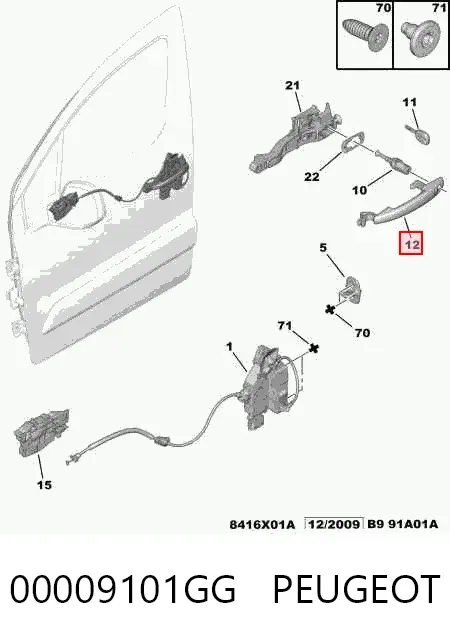 Ручка передньої двері зовнішня права 00009101GG Peugeot/Citroen