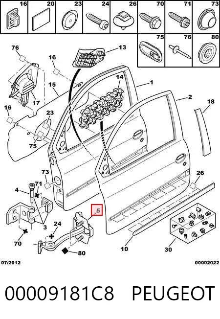 Обмежувач відкриття дверей, передній 00009181C8 Peugeot/Citroen