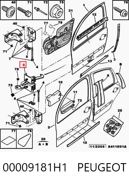 Обмежувач відкриття дверей, передній 00009181H1 Peugeot/Citroen