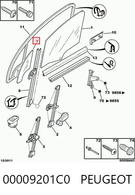 Скло-кватирка двері, передній, лівій 00009201C0 Peugeot/Citroen