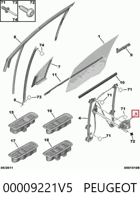 Двигун склопідіймача двері передньої, лівої 00009221V5 Peugeot/Citroen