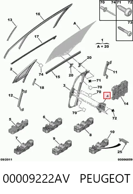 Двигун склопідіймача двері передньої, правої 00009222AV Peugeot/Citroen