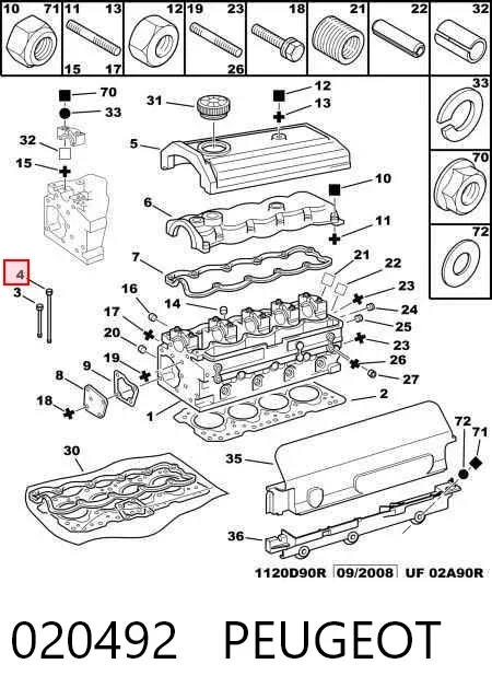 Болт ГБЦ 020492 Peugeot/Citroen