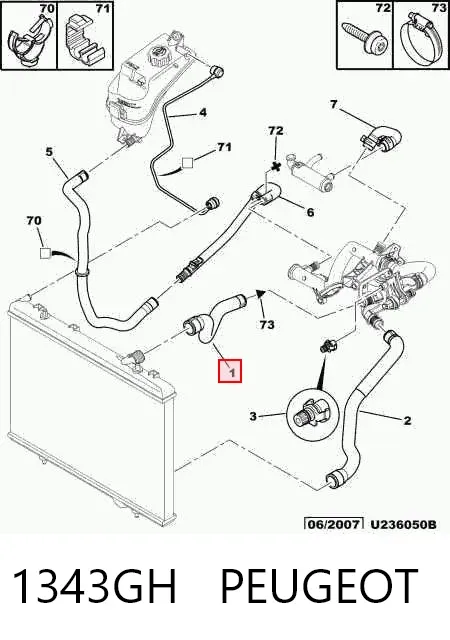Шланг/патрубок радіатора охолодження, верхній 1343GH Peugeot/Citroen