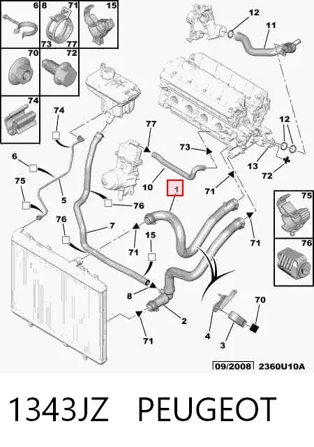 Патрубок термостата 1343JZ Peugeot/Citroen