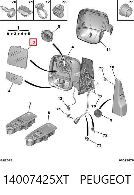 Ліве бокове дзеркало 14007425XT Peugeot/Citroen