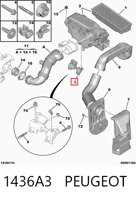 Кронштейн повітряного фільтра 1436A3 Peugeot/Citroen