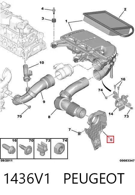 Повітрозабірник повітряного фільтра 1436V1 Peugeot/Citroen
