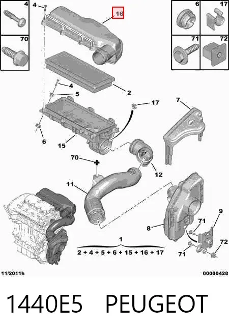 Корпус повітряного фільтра, верхня частина 1440E5 Peugeot/Citroen