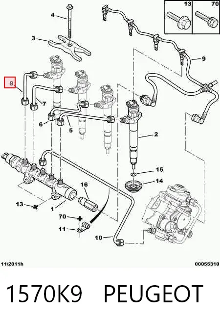 Трубка паливна форсунки 1-го циліндру 1570K9 Peugeot/Citroen
