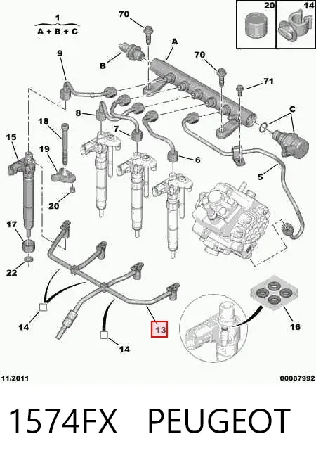 Трубка паливна, зворотня від форсунок 1574FX Peugeot/Citroen