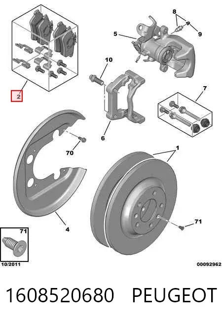 Задні гальмівні колодки 1608520680 Peugeot/Citroen
