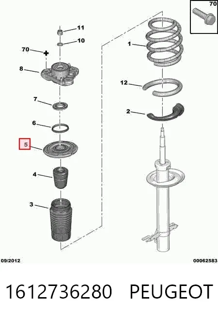 Опорна чашка передньої пружини, верхня 1612736280 Peugeot/Citroen