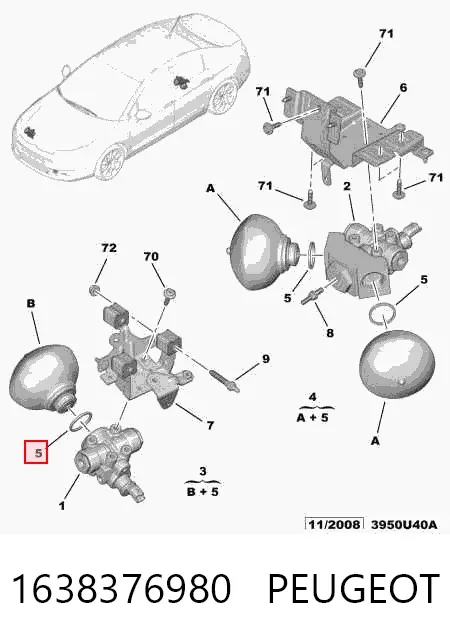 Гідроакумулятор системи амортизації, задній 1638376980 Peugeot/Citroen