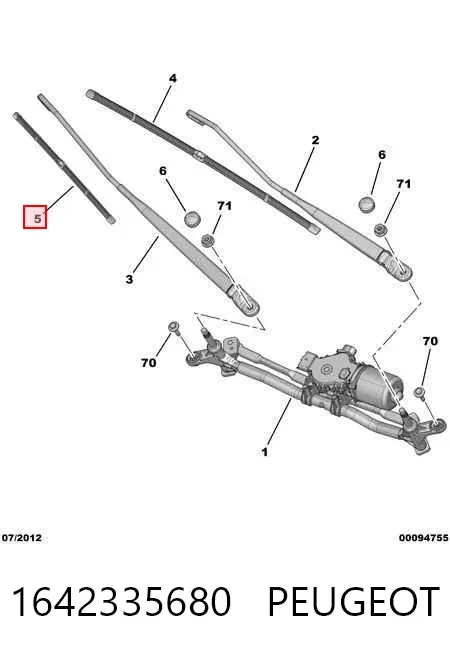 Щітка-двірник лобового скла, пасажирська 1642335680 Peugeot/Citroen