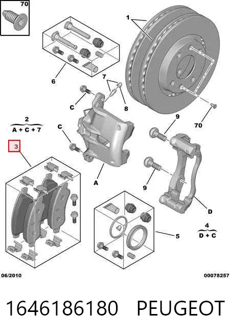Передні тормозні колодки 1646186180 Peugeot/Citroen