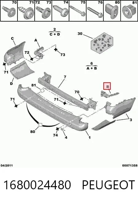 Комплект кронштейнів/кріплень заднього бампера 1680024480 Peugeot/Citroen