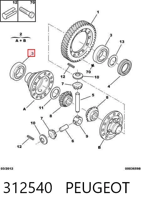 Підшипник диференціалу переднього моста 312540 Peugeot/Citroen