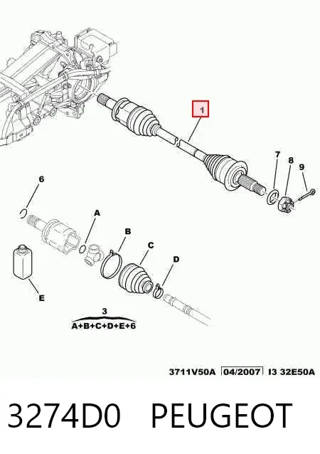 Піввісь задня, права 3274D0 Peugeot/Citroen