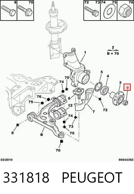 Гайка маточини передньої 331818 Peugeot/Citroen