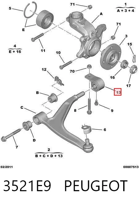 Важіль передньої підвіски нижній, правий 3521E9 Peugeot/Citroen