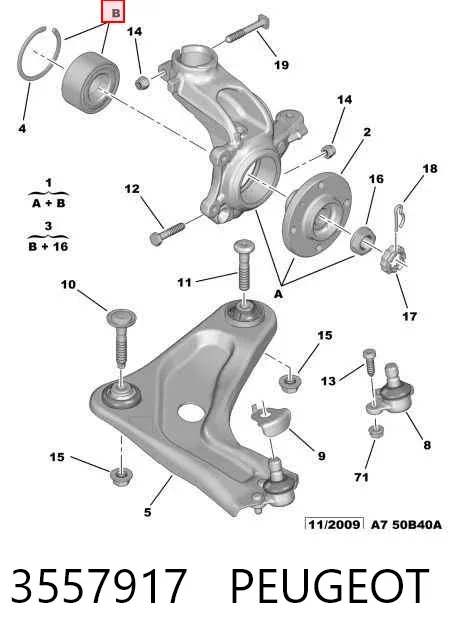 Цапфа - поворотний кулак передній, правий 3557917 Peugeot/Citroen