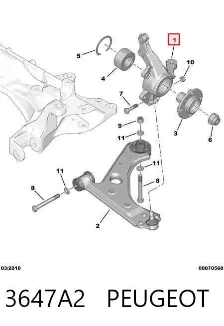 Цапфа - поворотний кулак передній, правий 3647A2 Peugeot/Citroen
