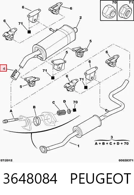 Кронштейн/хомут глушника, передній 3648084 Peugeot/Citroen