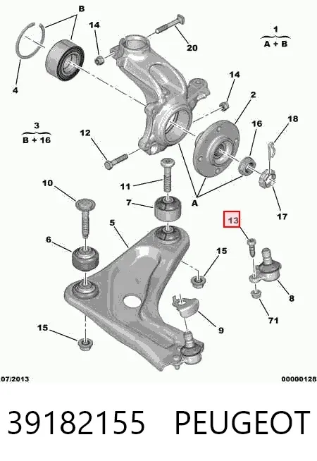Болт кріплення кульової опори до важеля 39182155 Peugeot/Citroen
