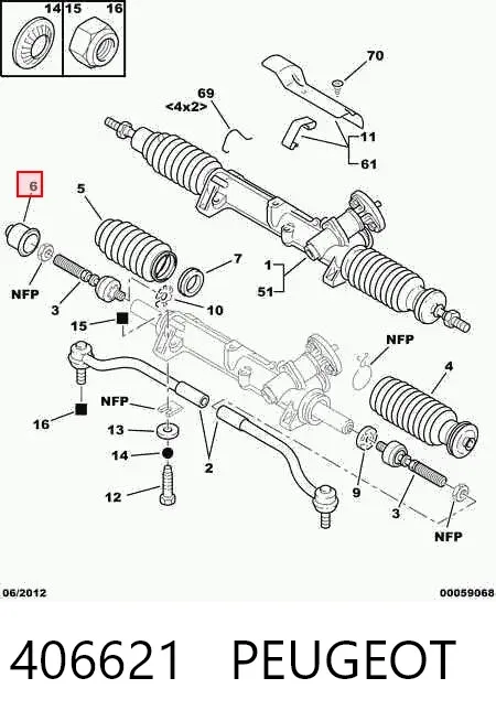 Пильник рульового механізму/рейки, правий 406621 Peugeot/Citroen