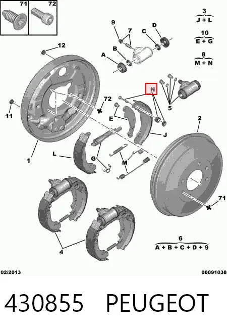 Монтажний комплект задніх барабанних колодок 430855 Peugeot/Citroen