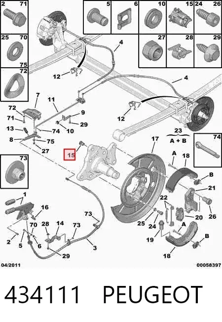 Напрямна троса ручного гальма 434111 Peugeot/Citroen