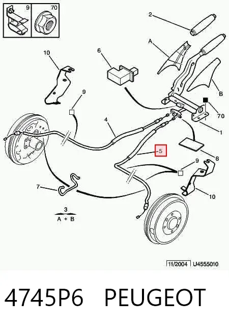 Трос ручного гальма задній, правий 4745P6 Peugeot/Citroen