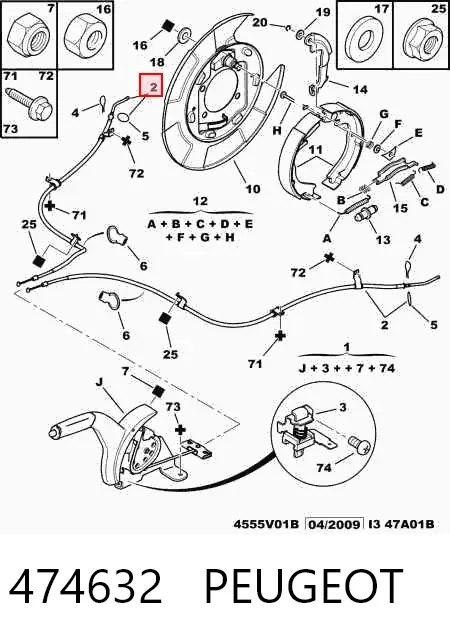 Трос ручного гальма задній, лівий 474632 Peugeot/Citroen